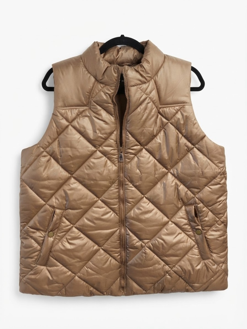 Zenana Quilted Puffer Vest in Brown/Bronze 2X